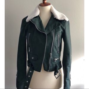 Zara faux leather green Moto jacket S